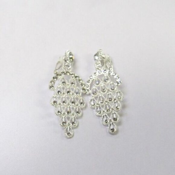 Silver Plated Crystal Dangle Drop Clip-On Earrings - Picture 3 of 3